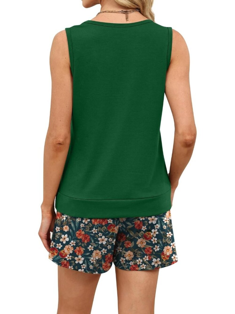 🆕Women Floral 2 Piece Sets Summer Lounge Short Sets Tank Square Neck Sleeveless - Picture 5 of 5